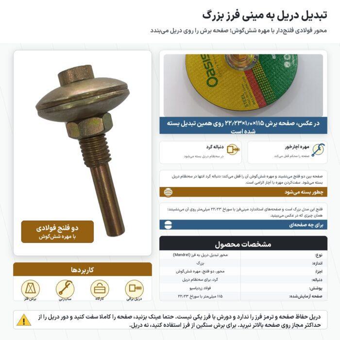 تبدیل دریل به مینی فرز بزرگ با دو فلنج و مهرهٔ شش‌گوش