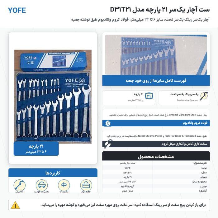 اینفوگرافیک ست آچار یک‌سر ۲۱ پارچه YOFE مدل D31T21