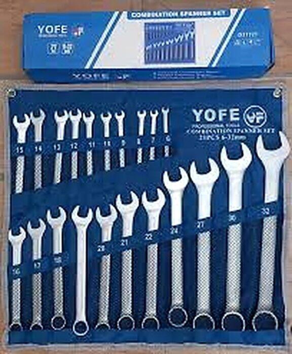 ست آچار یک‌سر ۲۱ پارچه YOFE روی زمینه سفید