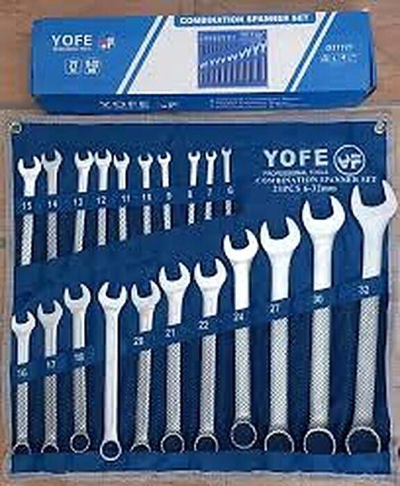 ست آچار یک‌سر ۲۱ پارچه YOFE باز شده روی کیف پارچه‌ای آبی
